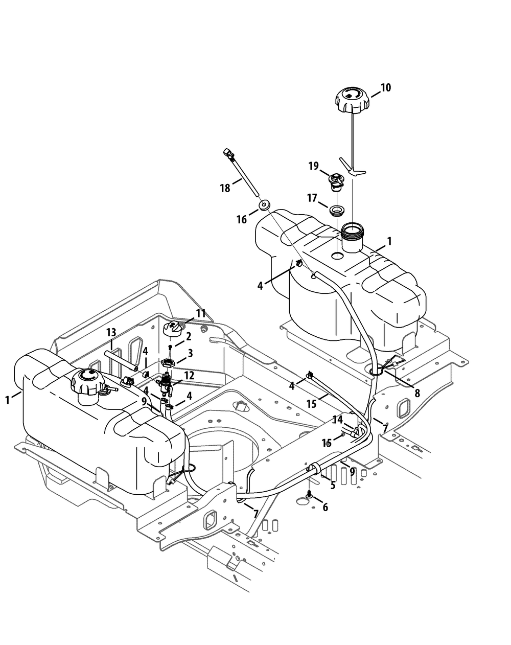 Fuel Tank Diagram and Parts List for Z-FORCELZ60 (53AGD-53AGD050)(2015) Cub Cadet Lawn Tractor